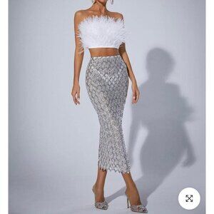 Ansley Strapless Feather Mesh Skirt Set